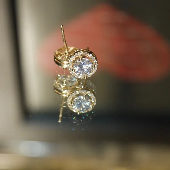 14kt Gold Dipped Swarovski Studs in Halo Setting - Picture 4 of 8